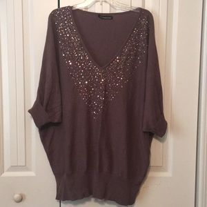 Embellished dolman sleeve sweater